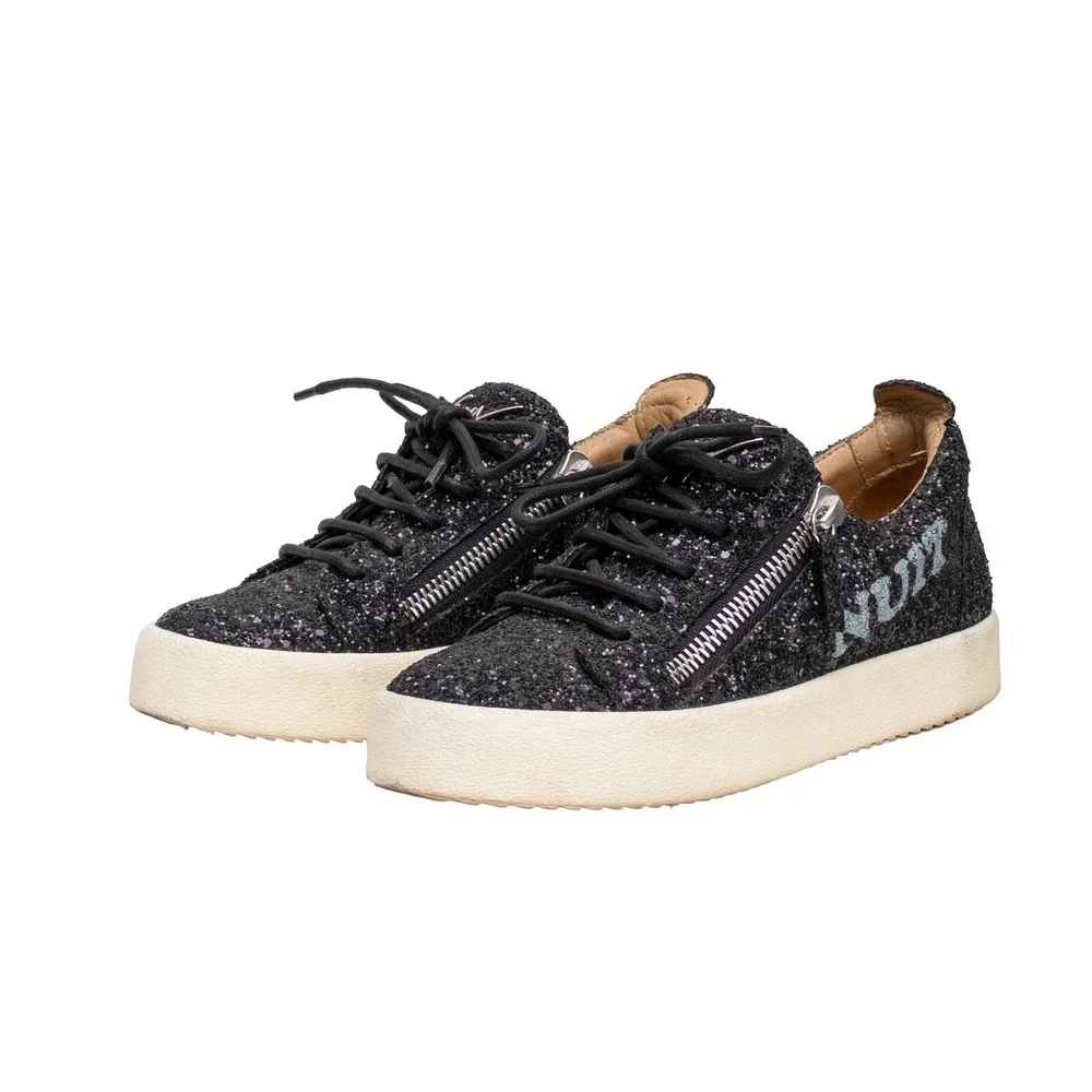 Giuseppe Zanotti Black Glitter Jour Nuit Side Zip Sneakers EU 37 US 7